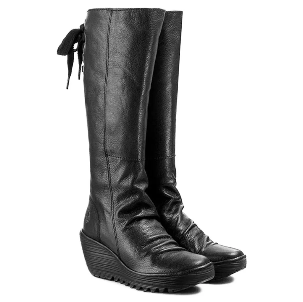 Fly London Yust Mousse Leather Women's Wedge Heel Calf Length Boots
